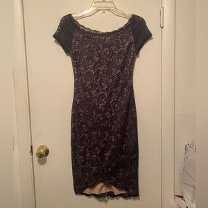 Bisou Bisou Classy Navy Lace Dress w/ Tan Lining